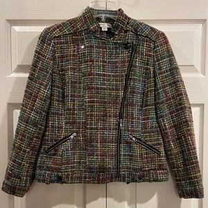🌻Coldwater Creek Shaped Colorful Tweed Moto Jacket Blazer Size 10